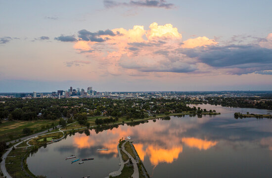 Aerial View of Sloan's Lake and Denver Skyline, Colorado