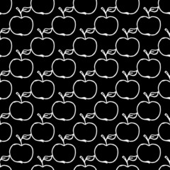 Apples pattern. seamless doodle pattern with apples. Black and white vector illustration with apples