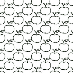 Apples pattern. seamless doodle pattern with apples. Black and white vector illustration with apples