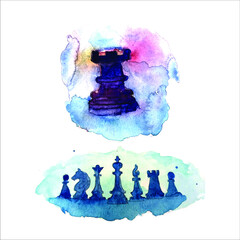 illustration hand drawn vector watercolor chess