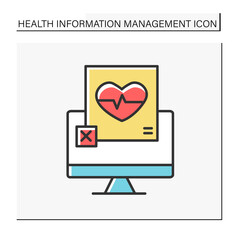 Diagnostic color icon. Cardiogram on computer screen. Heart examination. Health information management concept. Isolated vector illustration