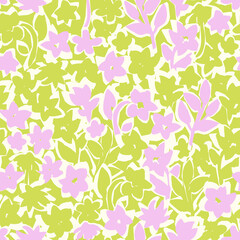 Floral seamless pattern. Botanical vector background with painted flowers. Hand drawn meadow. Craftdrawn retro styled small scaled fashion print for fabric, paper, home textile and goods