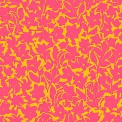 Botanical vector background with painted flowers. Hand drawn, floral seamless pattern. Craftdrawn retro styled small scaled fashion print for fabric, paper, home textile and goods