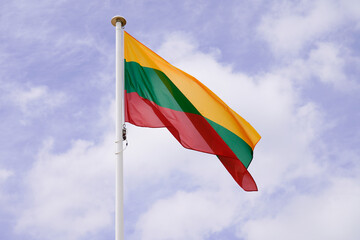 flag Lithuania Lithuanian National state flag on wind mat with blue cloud sky