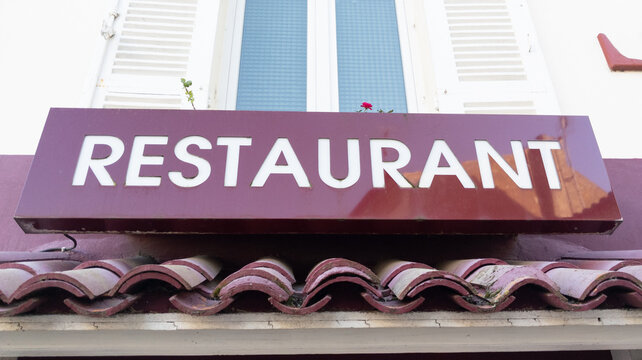 Restaurant Text Sign Paint On Wall Facade Entrance French Building City Street