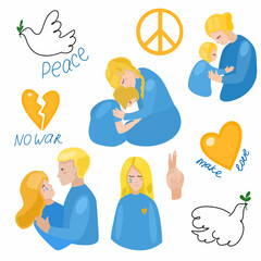 Peace. Pray to Ukrain. No war. Save Ukrain. Vector illustration, flat design. World peace.