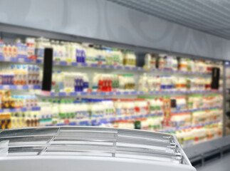 empty supermarket,frozen food from a supermarket freezer.