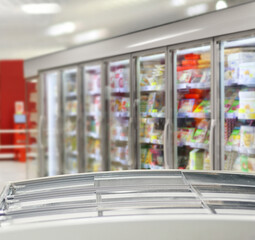 empty supermarket,frozen food from a supermarket freezer.