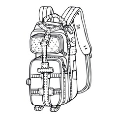 Travel backpack isolated on white background freehand outline drawn