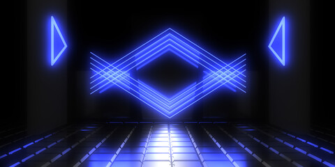 3D abstract background with neon lights. neon tunnel  .space construction . .3d illustration