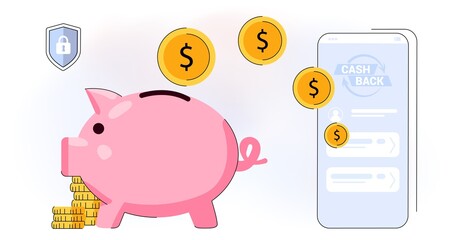 Cashback service Financial savings and money exchange concept Vector illustration Paying online and receiving bonus money or reward back Landing page or web banner Banking system cashback on Internet