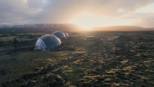 Mountain panorama, volcanic landscape,above, aerial view, wild nature near Aurora Basecamp, Icelandic Highlands, Pakgil, Suourland, Iceland, Polar Regions