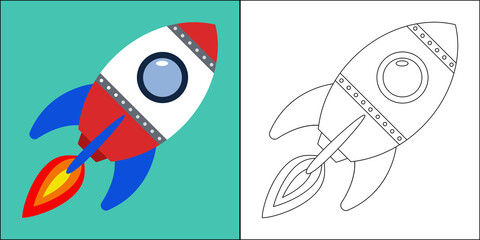 Rocket suitable for children's coloring page vector illustration