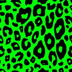 Imitation leopard, cheetah, tiger animal print.Spotted animal skin seamless pattern.Vector vintage 80s 90s pattern. Black spots on a light green background.