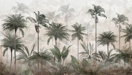 Tropical palm leaves. Mural, Wallpaper for internal printing. 3D illustration
 - obrazy, fototapety, plakaty