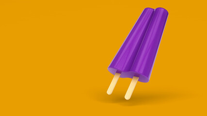 Shiny 3D Purple Grape Popsicle Isolated on Yellow Background
