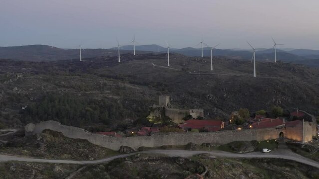 Sortelha castle drone aerial view, Sortelha, Centro, Portugal, Europe
