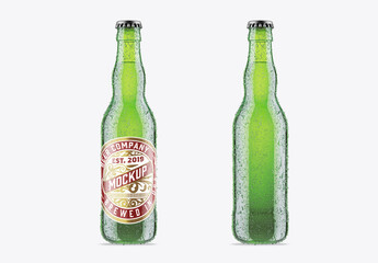 Beer Bottle with Fresh Drops Mockup