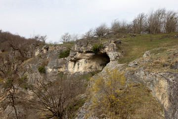 spring, sunrise in the mountains with a panoramic view from the canyon of the mountain river located on the tourist route.*