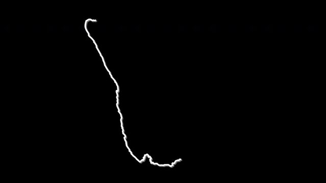 Namibia map self drawing animation. Line art. Country of Namibia outline. Black background.
