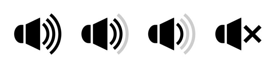 Sound icon. Set of black sound icons. Vector clipart isolated on white background. - obrazy, fototapety, plakaty