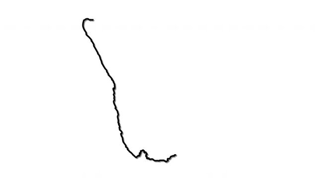 Namibia map self drawing animation. Line art. Country of Namibia outline. White background.