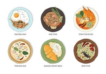 Thai Food Illustrations Pad Thai Mango Sticky Rice