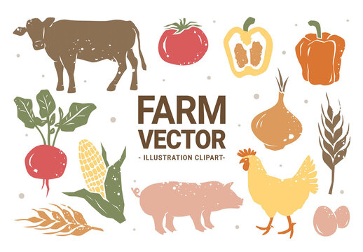 Farm Vector Illustrations Farm Animals Organic Farmers Market Clipart