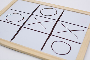 tic tac toe game on blackboard , naughts and crosses - Powered by Adobe