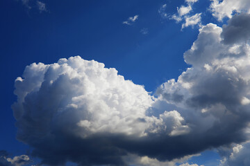 High clouds in the summer sky. Sky background. Meteorological observations of the sky.