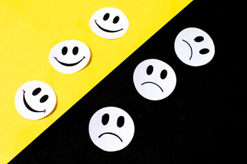 sad and funny faces . the concept of good and bad mood