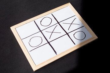 tic tac toe game on blackboard , naughts and crosses