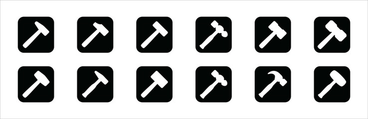 Hammer icon set. Hammers vector icons set. Simple flat design. Symbol or sign for web button, smith, blacksmith, metalwork, repair, carpenter, carpentry, and builder.