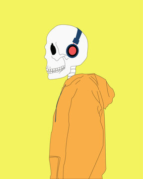 skull listening to music