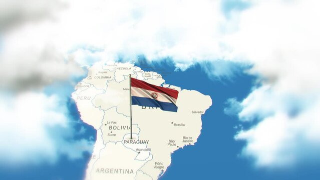 Paraguay Map And Flag With Clouds