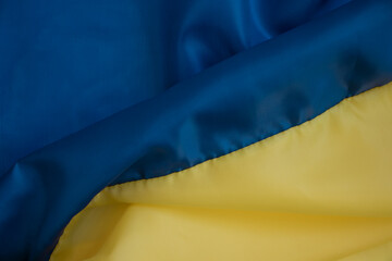 National flag of Ukraine close up silk background