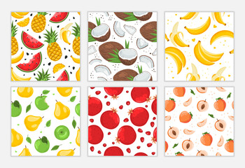 Set of modern fruits seamless patterns. Perfect for fabric, textile, print or wrapping. Vector illustration.