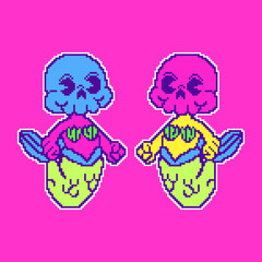 mermaid pixel art character vector