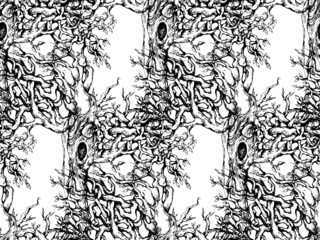 Abstract seamless pattern, bare branches. Black and white. Fashion textiles, fabric, packaging. 