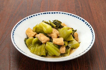 伝統野菜、播州こぶ菜と油揚の煮物