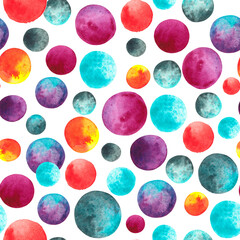 Multicolored Polka Dot Watercolor Abstract Illustration. Expressive Modern Seamless Pattern for Wallpaper, Fabric, Postcard or Wrapping Paper 