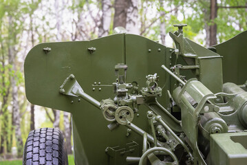 Artillery cannon of the old type in the park.