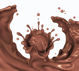 Splashes and drops of melted chocolate, dynamic splashes of hot coffe or caramel. 3d rendering