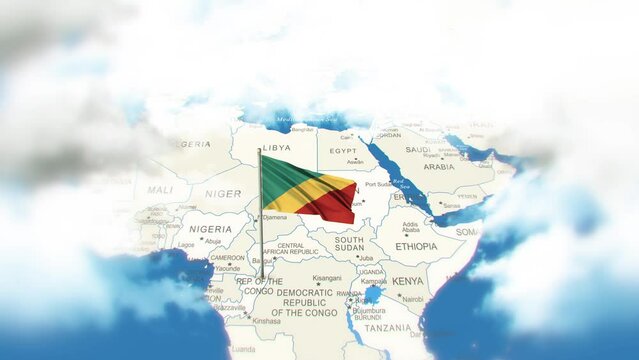 Republic of the Congo Map And Flag With Clouds