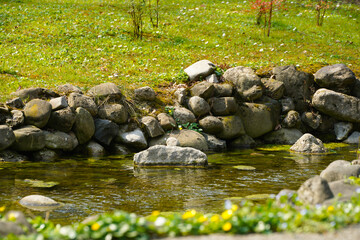 River from above with rocks at the side