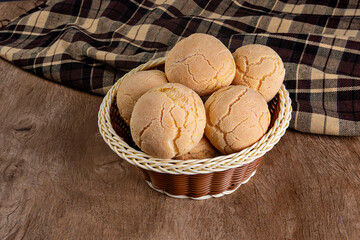 Typical Brazilian cheese bread in a basket