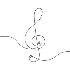 Music sign. One single line illustration. G key symbol. Simple line. Continuous line. Note