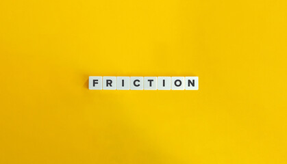 Friction Word and Banner. Letter Tiles on Yellow Background. Minimal Aesthetics. - obrazy, fototapety, plakaty