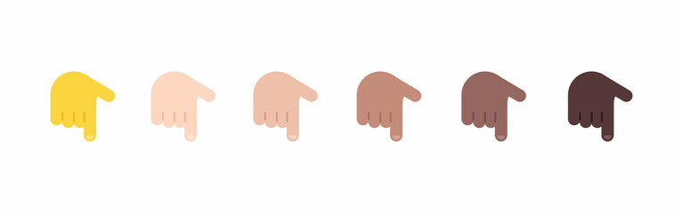 All Skin Tones Backhand Index Pointing Down Gesture Emoticon Set. Backhand Index Pointing Down Emoji Set