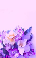 Obraz na płótnie Canvas Spring bouquet on a light pink background. Delicate floral arrangement. Background for a greeting card.